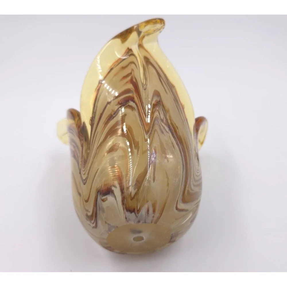 Murano Hand Blown Glass Vase White Crystal Amber & Caramel Swirls Made In Italy